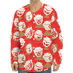 Japanese Lucky Cat Pattern Print Long Sleeve Baseball Jersey