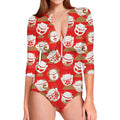 Japanese Lucky Cat Pattern Print Long Sleeve Swimsuit