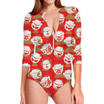Japanese Lucky Cat Pattern Print Long Sleeve Swimsuit