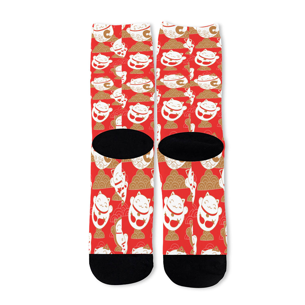 Japanese Lucky Cat Pattern Print Long Socks