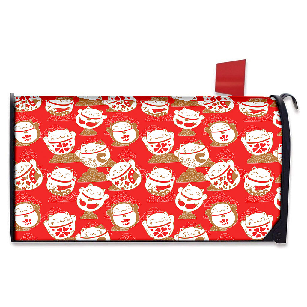Japanese Lucky Cat Pattern Print Mailbox Cover