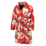 Japanese Lucky Cat Pattern Print Men's Bathrobe