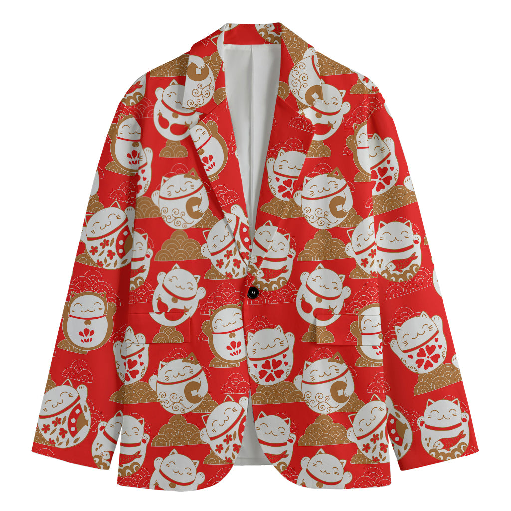 Japanese Lucky Cat Pattern Print Men's Blazer