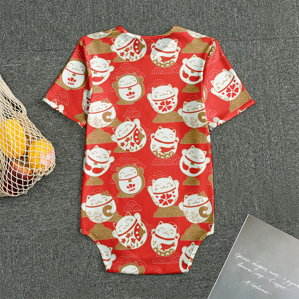 Japanese Lucky Cat Pattern Print Men's Bodysuit