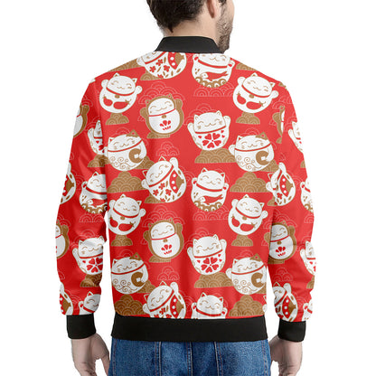 Japanese Lucky Cat Pattern Print Men's Bomber Jacket
