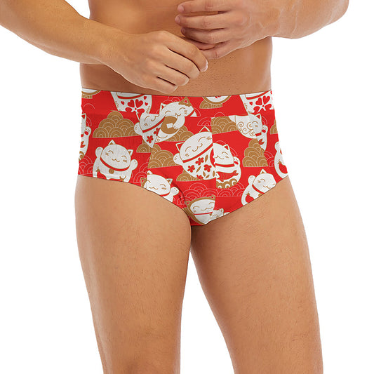Japanese Lucky Cat Pattern Print Men's Briefs