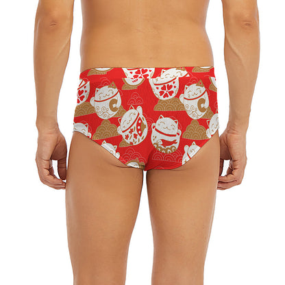 Japanese Lucky Cat Pattern Print Men's Briefs