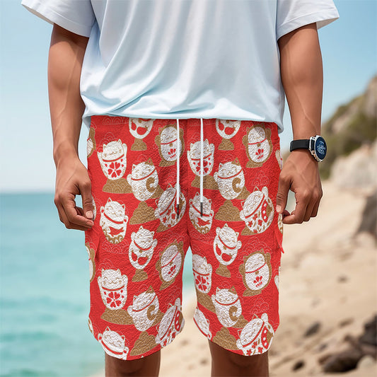 Japanese Lucky Cat Pattern Print Men's Cargo Shorts