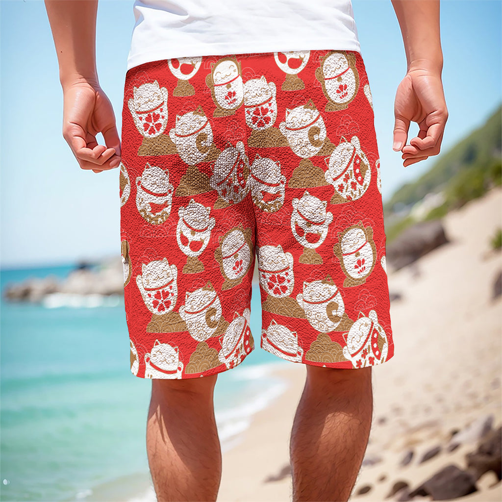 Japanese Lucky Cat Pattern Print Men's Cargo Shorts