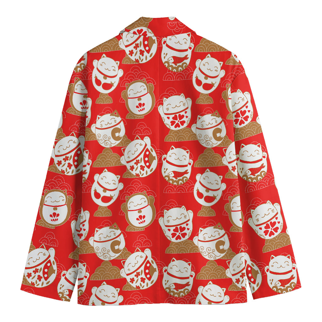 Japanese Lucky Cat Pattern Print Men's Cotton Blazer