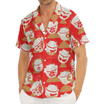 Japanese Lucky Cat Pattern Print Men's Deep V-Neck Shirt
