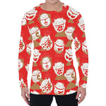 Japanese Lucky Cat Pattern Print Men's Long Sleeve T-Shirt