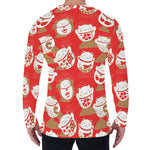 Japanese Lucky Cat Pattern Print Men's Long Sleeve T-Shirt