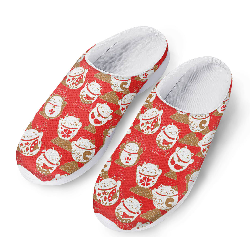 Japanese Lucky Cat Pattern Print Mesh Casual Shoes