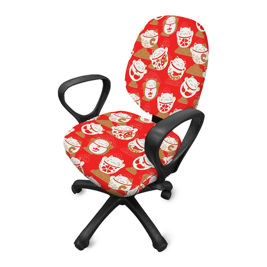 Japanese Lucky Cat Pattern Print Office Chair Cover