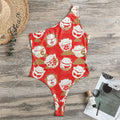 Japanese Lucky Cat Pattern Print One Shoulder Bodysuit