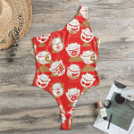 Japanese Lucky Cat Pattern Print One Shoulder Bodysuit