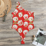 Japanese Lucky Cat Pattern Print One Shoulder Bodysuit