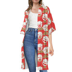 Japanese Lucky Cat Pattern Print Open Front Beach Cover Up