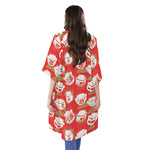 Japanese Lucky Cat Pattern Print Open Front Beach Cover Up