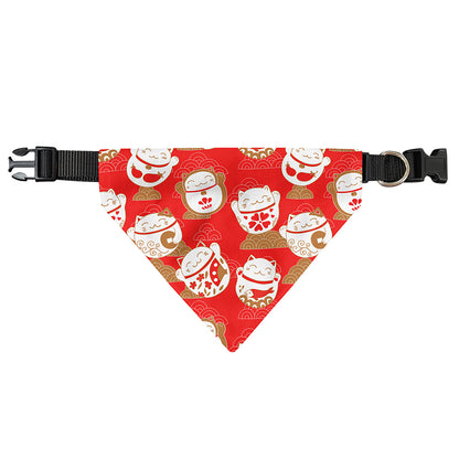 Japanese Lucky Cat Pattern Print Over The Collar Dog Bandana