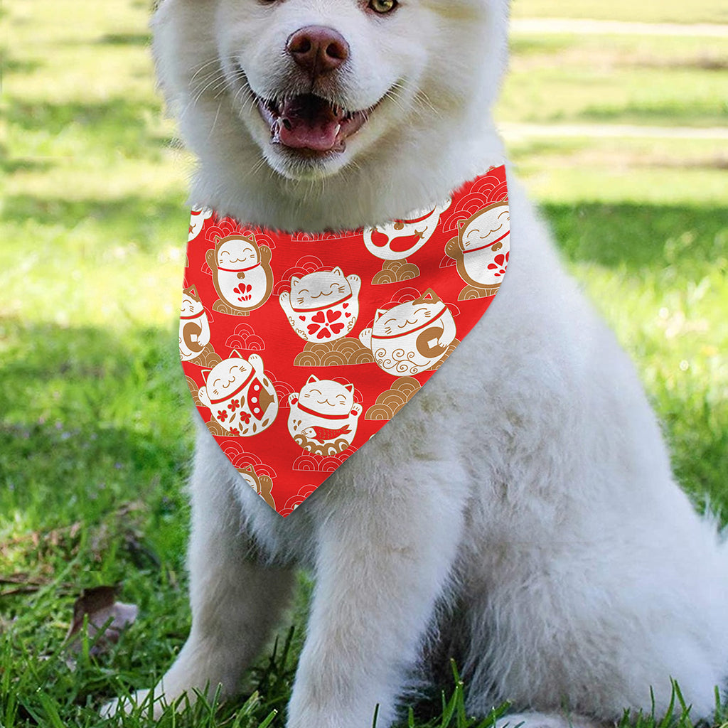 Japanese Lucky Cat Pattern Print Over The Collar Dog Bandana