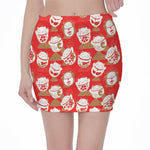 Japanese Lucky Cat Pattern Print Pencil Mini Skirt