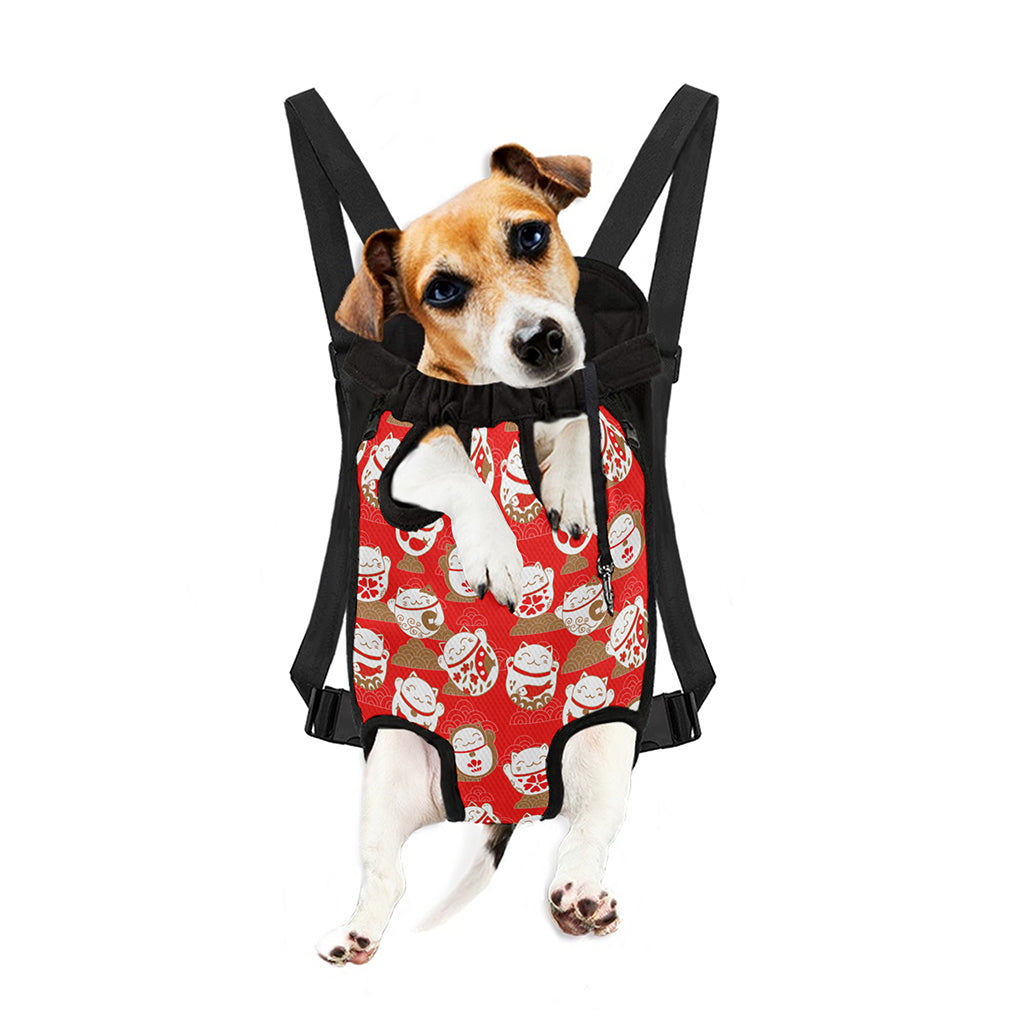 Japanese Lucky Cat Pattern Print Pet Carrier Backpack
