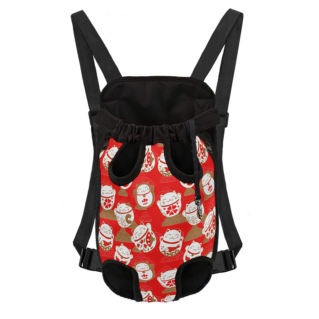 Japanese Lucky Cat Pattern Print Pet Carrier Backpack