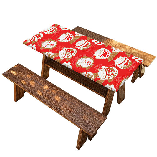 Japanese Lucky Cat Pattern Print Picnic Table Cover