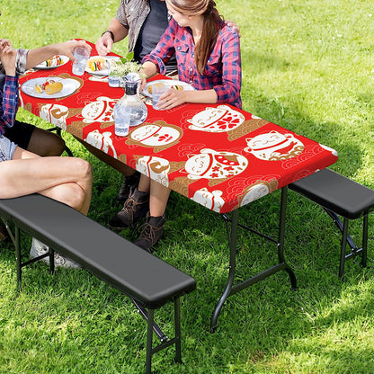 Japanese Lucky Cat Pattern Print Picnic Table Cover