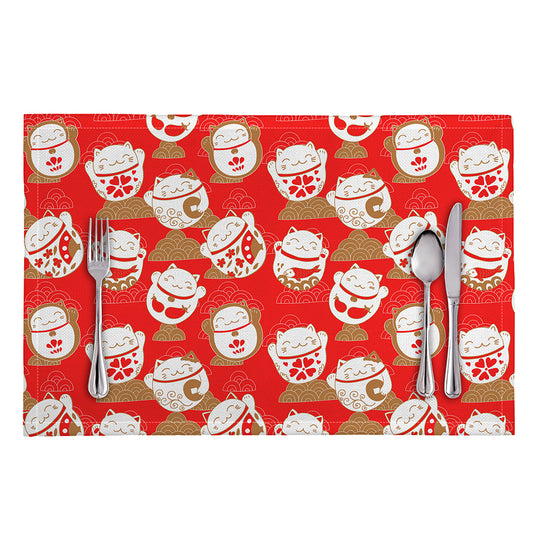 Japanese Lucky Cat Pattern Print Placemat