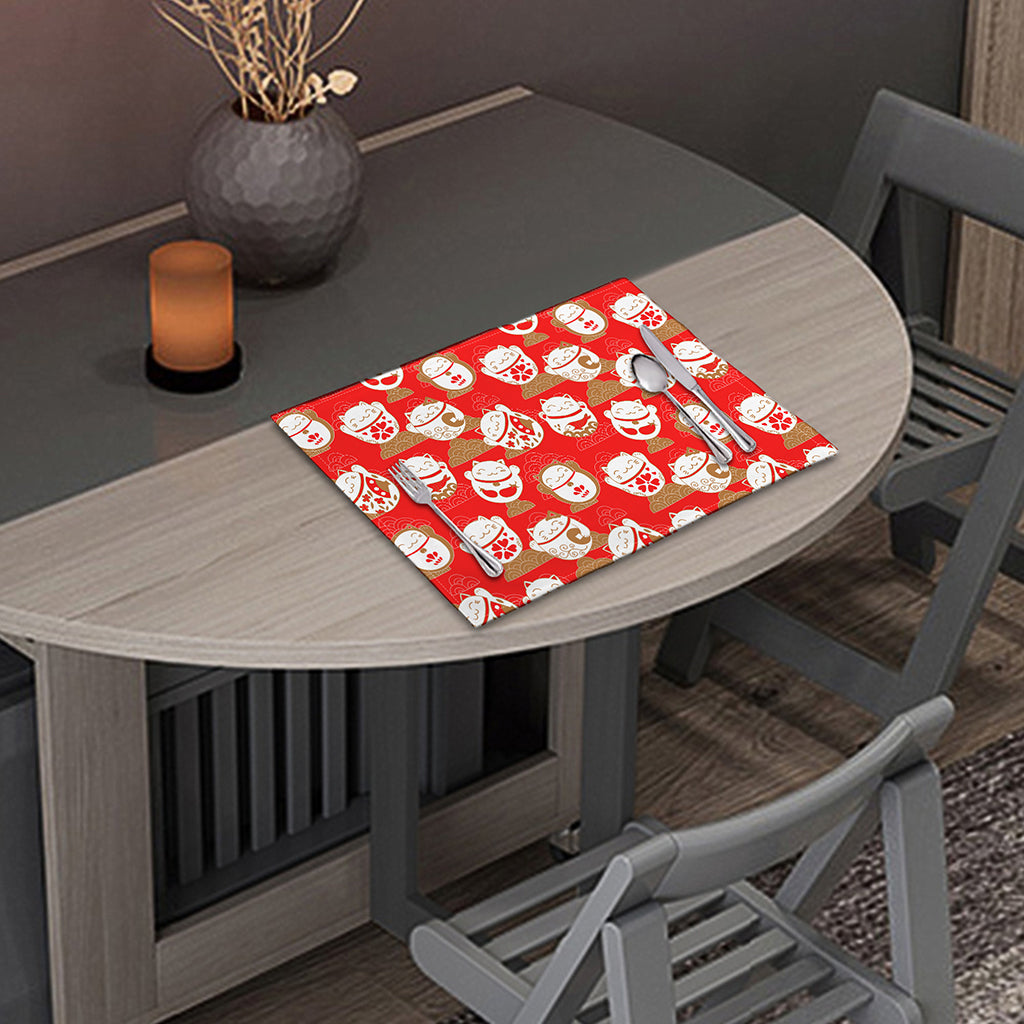 Japanese Lucky Cat Pattern Print Placemat