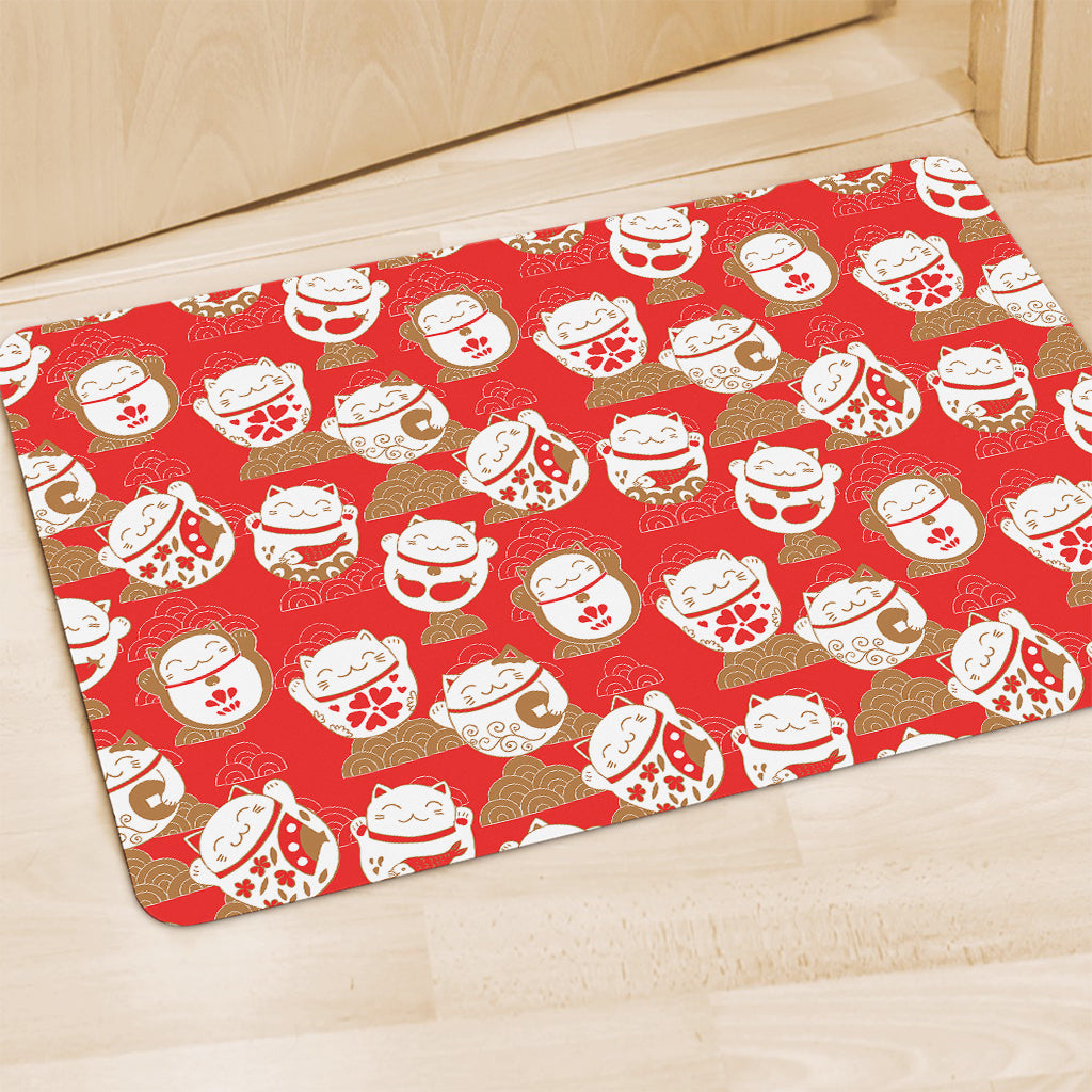 Japanese Lucky Cat Pattern Print Polyester Doormat