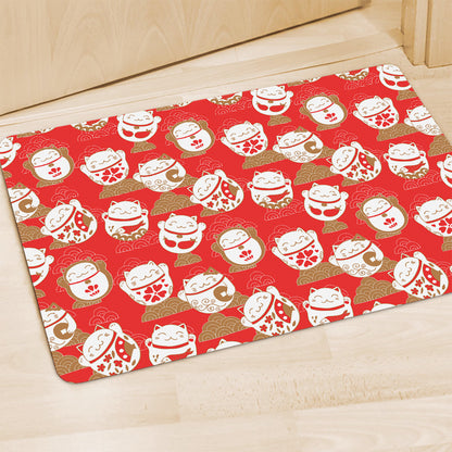 Japanese Lucky Cat Pattern Print Polyester Doormat