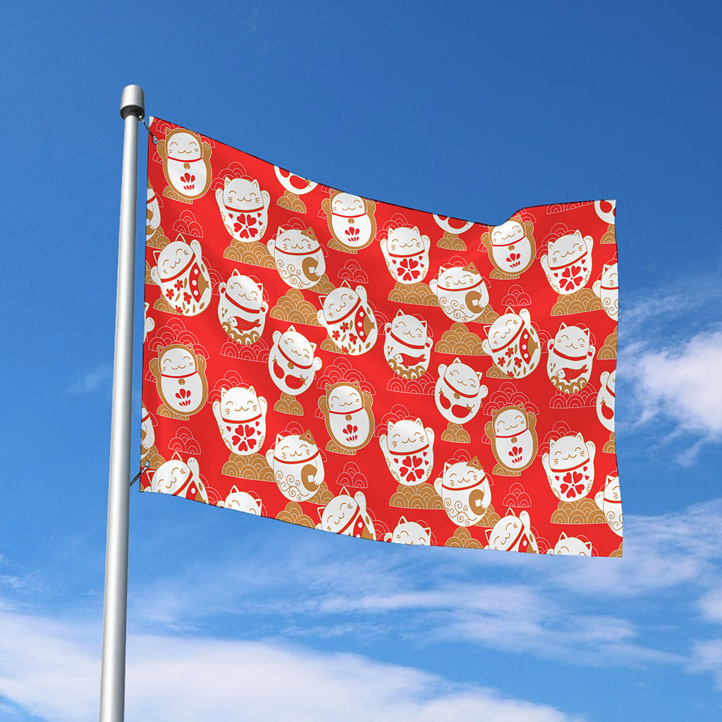 Japanese Lucky Cat Pattern Print Polyester Flag