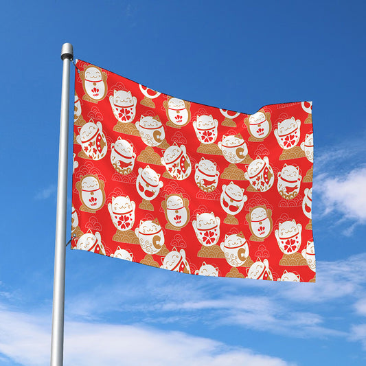 Japanese Lucky Cat Pattern Print Polyester Flag