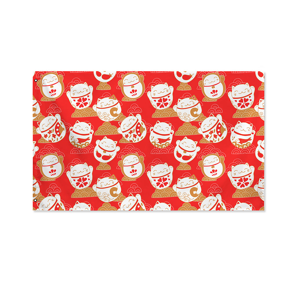 Japanese Lucky Cat Pattern Print Polyester Flag
