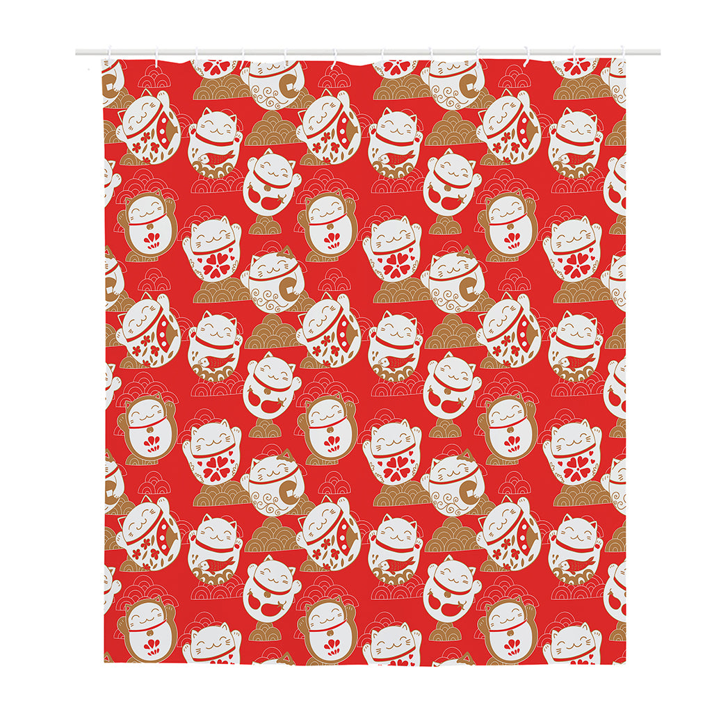 Japanese Lucky Cat Pattern Print Polyester Shower Curtain