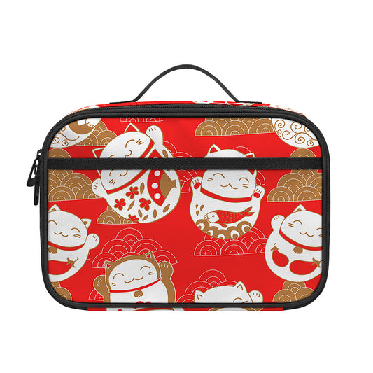Japanese Lucky Cat Pattern Print Portable Lunch Bag