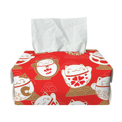 Japanese Lucky Cat Pattern Print Rectangle Tissue Box Cover