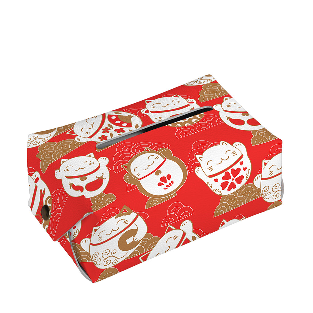Japanese Lucky Cat Pattern Print Rectangle Tissue Box Cover
