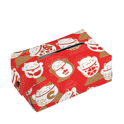 Japanese Lucky Cat Pattern Print Rectangle Tissue Box Cover