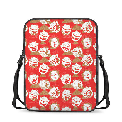 Japanese Lucky Cat Pattern Print Rectangular Crossbody Bag