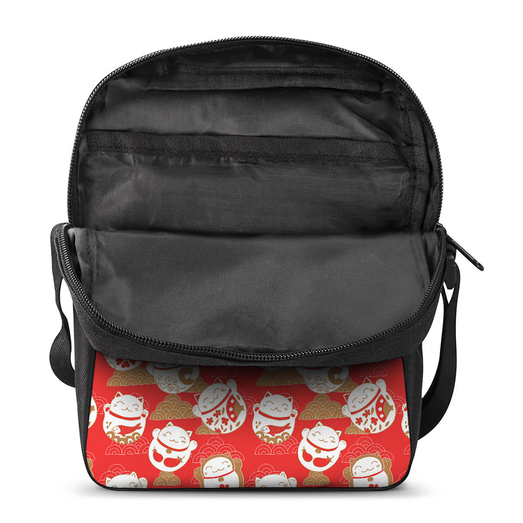 Japanese Lucky Cat Pattern Print Rectangular Crossbody Bag