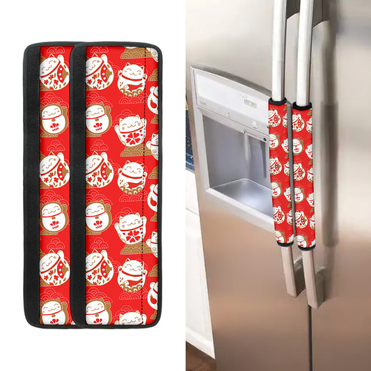 Japanese Lucky Cat Pattern Print Refrigerator Handle Covers