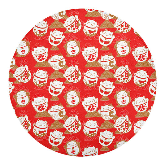 Japanese Lucky Cat Pattern Print Round Blanket