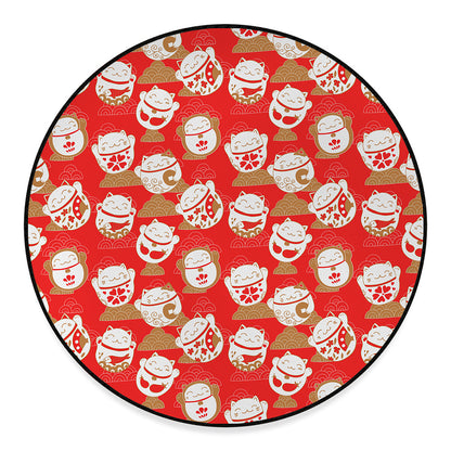 Japanese Lucky Cat Pattern Print Round Floor Mat