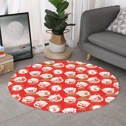 Japanese Lucky Cat Pattern Print Round Rug
