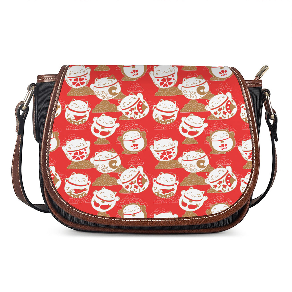 Japanese Lucky Cat Pattern Print Saddle Bag